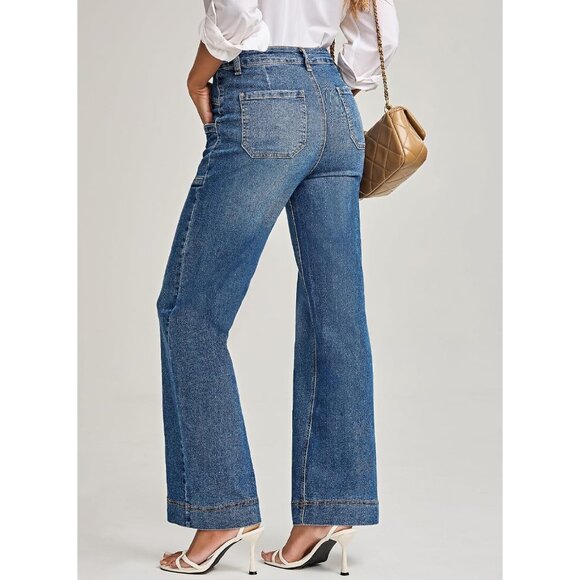 Women’s Wide Leg Jeans High Rise Stretchy Denim Casual Work Stylish - Picture 2 of 5